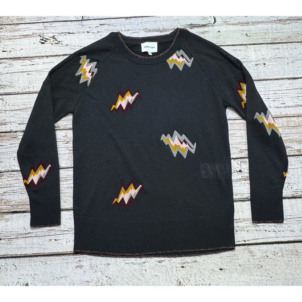 Bimba Y Lola Lightning Strike Print Lightweight Knit Crewneck Sweater XS NWOT
